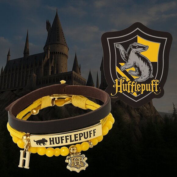 Harry Potter 4 Pack Hufflepuff Friendship Bracelet Set and House Crest Decal - Picture 2 of 7